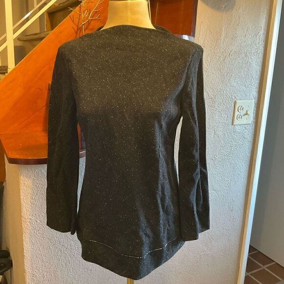 BCBGMaxAzria Womens Wool Blend Boat Neck Glitter Trim Long Sleeve Top Black Smal - Picture 7 of 11